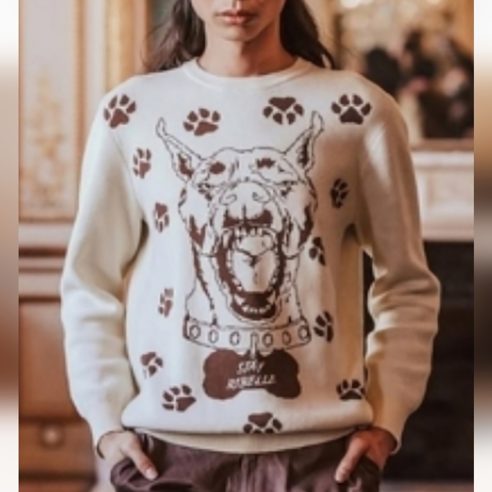 Stay Ribelle Knitwear Dog Paws Crewneck Sweater Size M